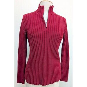 Ralph Lauren Womens Ribbed Sweater Pullover 1/4 Zip Size S Red